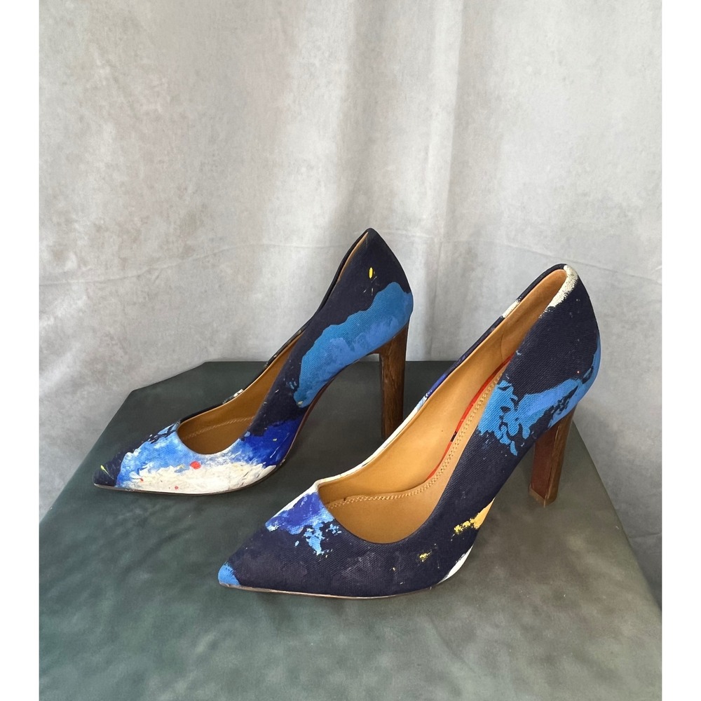 Ralph Lauren Purple Label Celia Abstract Art Pumps Italy Block Heel Size 37 US 7 - Picture 3 of 16